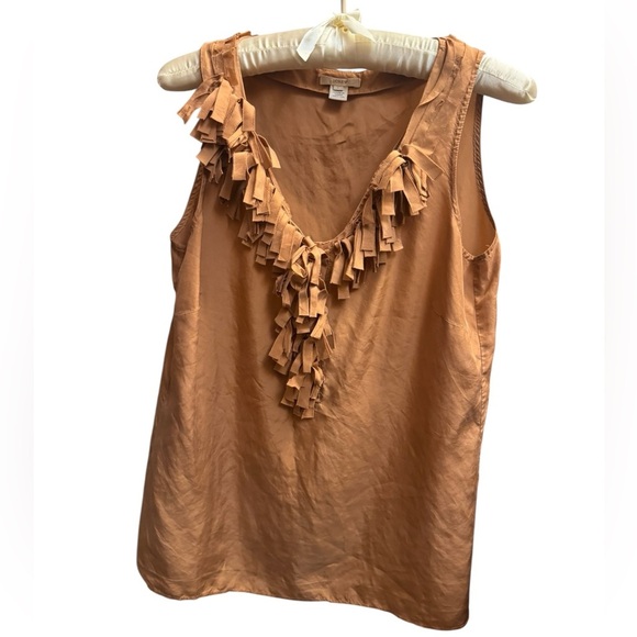 J. CREW SILK V Neck Ruffle Top Gold Sleeveless Top SZ4 Romantic Wedding EUC - Picture 10 of 15